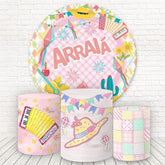 Aperturee Pink Plaid Fiesta Round Birthday Backdrop Kit For Girl